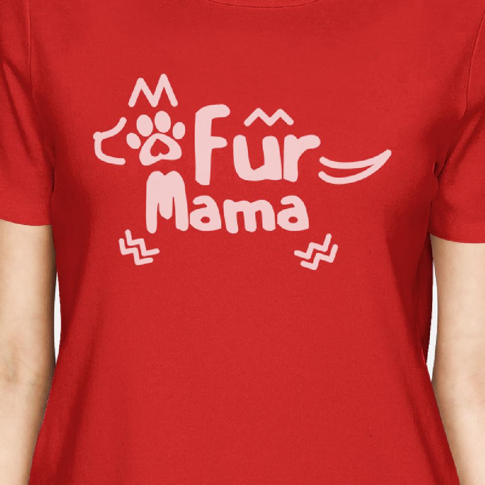 Fur Mama Women's Red Short Sleeve Top Unique Design Graphic T-Shirt