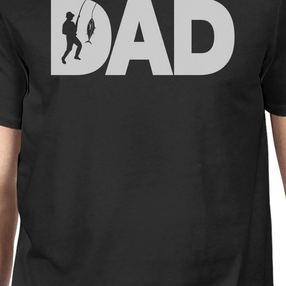Dad Fish Mens Black Round Neck Tee Funny Graphic Design Top For Dad