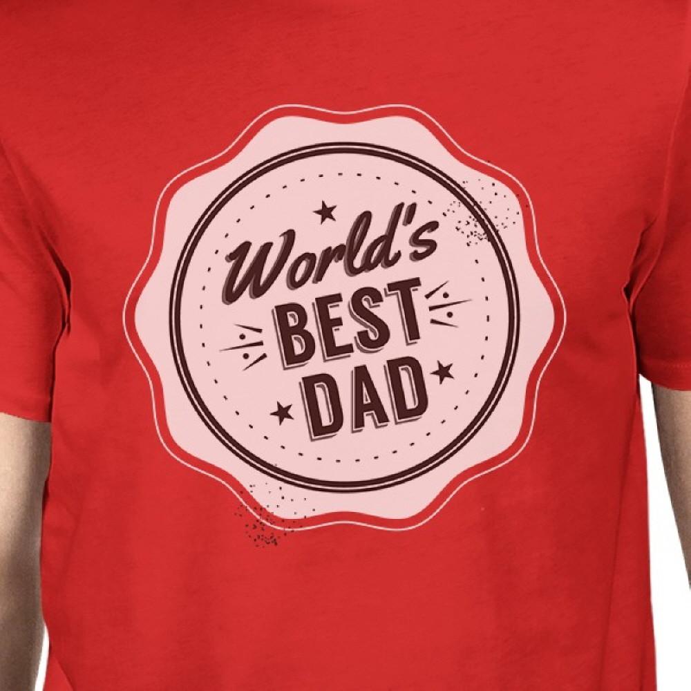 World's Best Dad Mens Red Crew Neck Cotton Shirt Perfect Dad Gifts