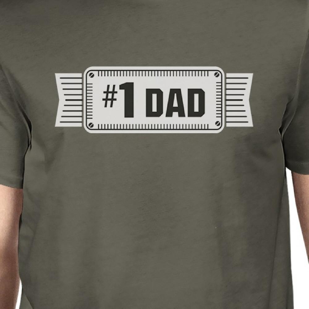 #1 Dad Mens Dark Gray Round Neck Unique Design Tee Funny Dad Gifts