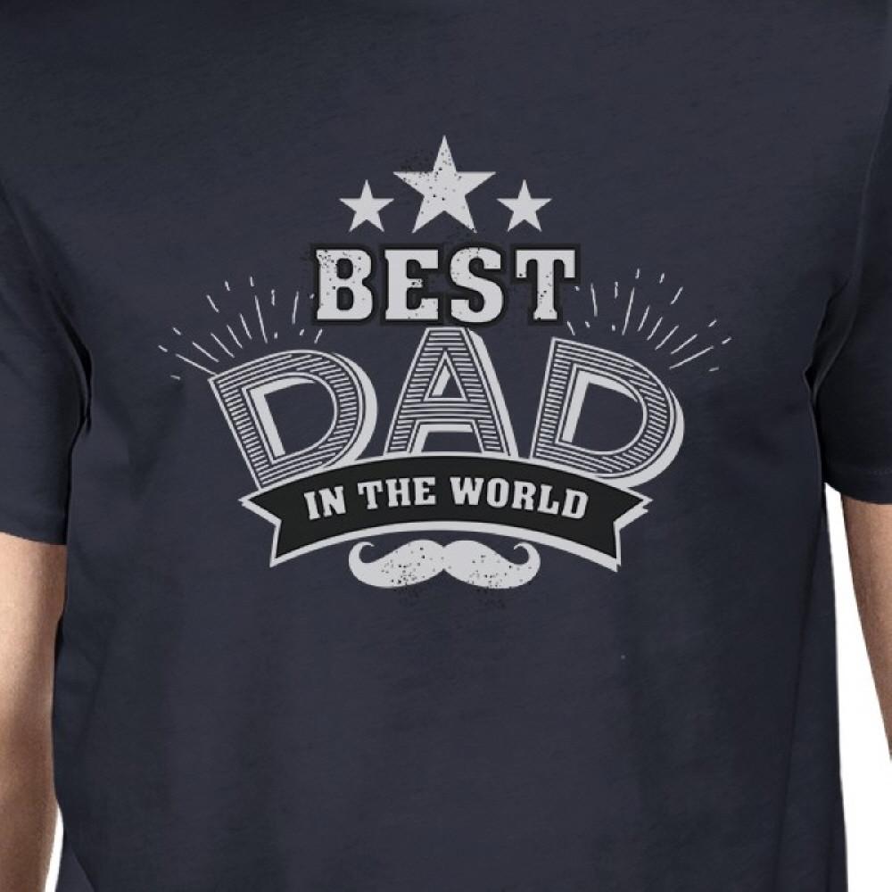 Best Dad In The World Mens Navy T-Shirt Vintage Design Graphic Tee