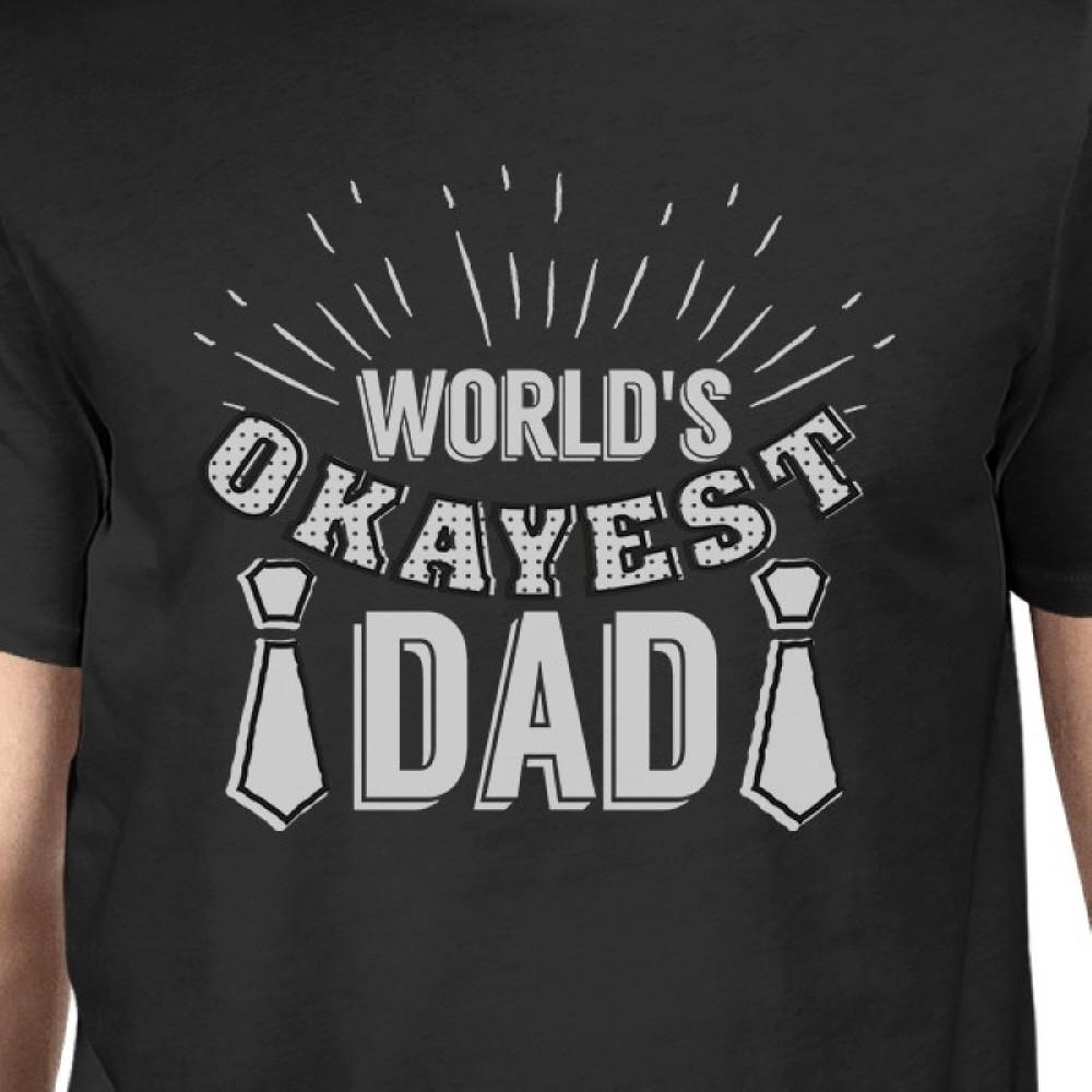 Worlds Okayest Dad Mens Black Vintage Design Graphic Tee For Him