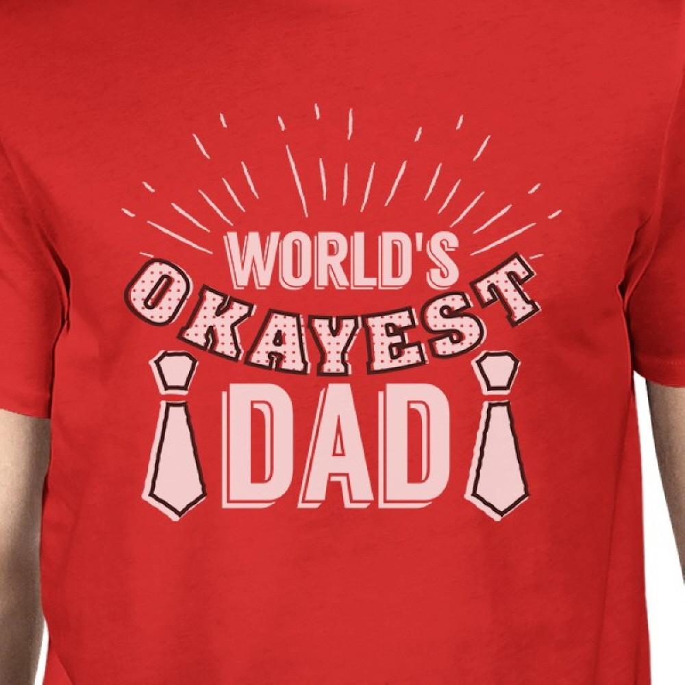 Worlds Okayest Dad Mens Red Vintage Design Graphic Tee Gift For Dad