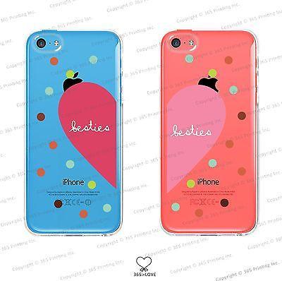 Besties Matching Clear Phone Case Set for BFF - iphone 4 5 5C Galaxy S3 S4 S5