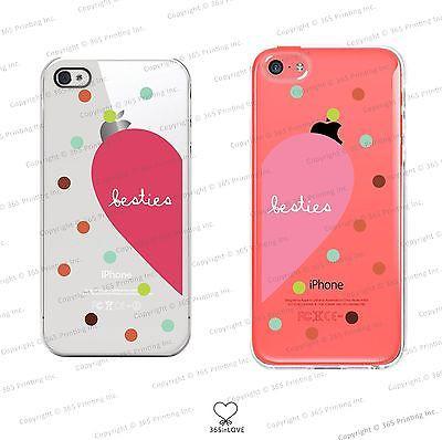 Besties Matching Clear Phone Case Set for BFF - iphone 4 5 5C Galaxy S3 S4 S5