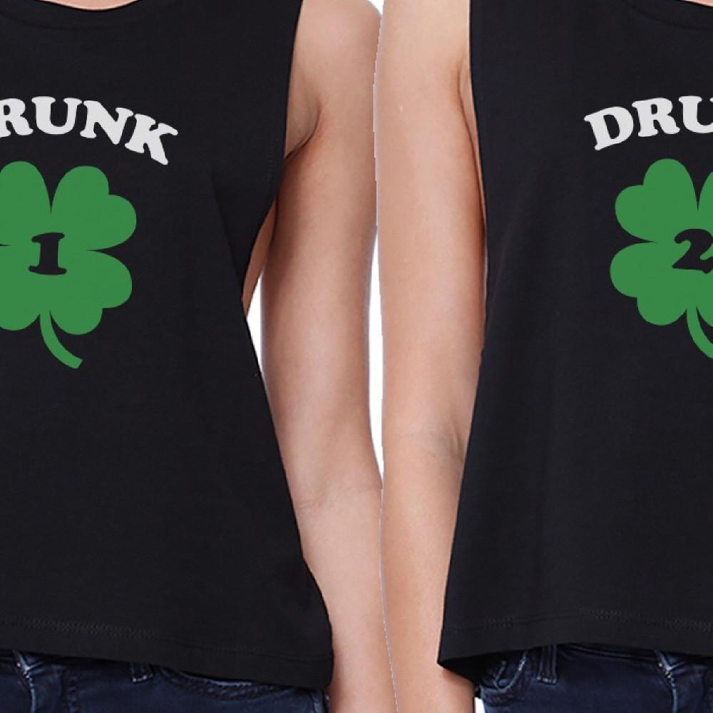 Drunk1 Drunk2 Womens Black Crop Top BFF Marching Shirts St Patricks