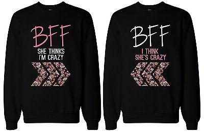 Crazy BFF Floral Printed Sweater BFF Matching SweatShirts for Best Friends