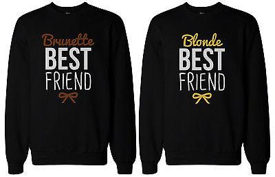 Cute Brunette and Blonde Best Friend Matching BFF Pullover Sweaters