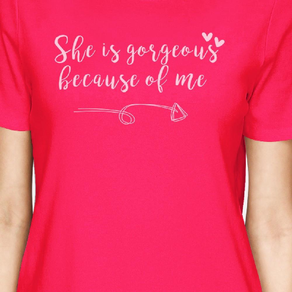 She Is Gorgeous Hot Pink Mom Daughter Cute Matching T-Shirts Cotton