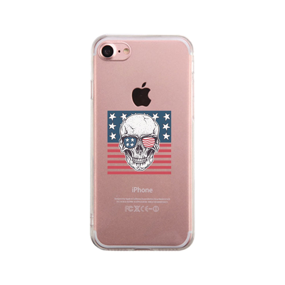 Skull American Flag Clear Phone Case