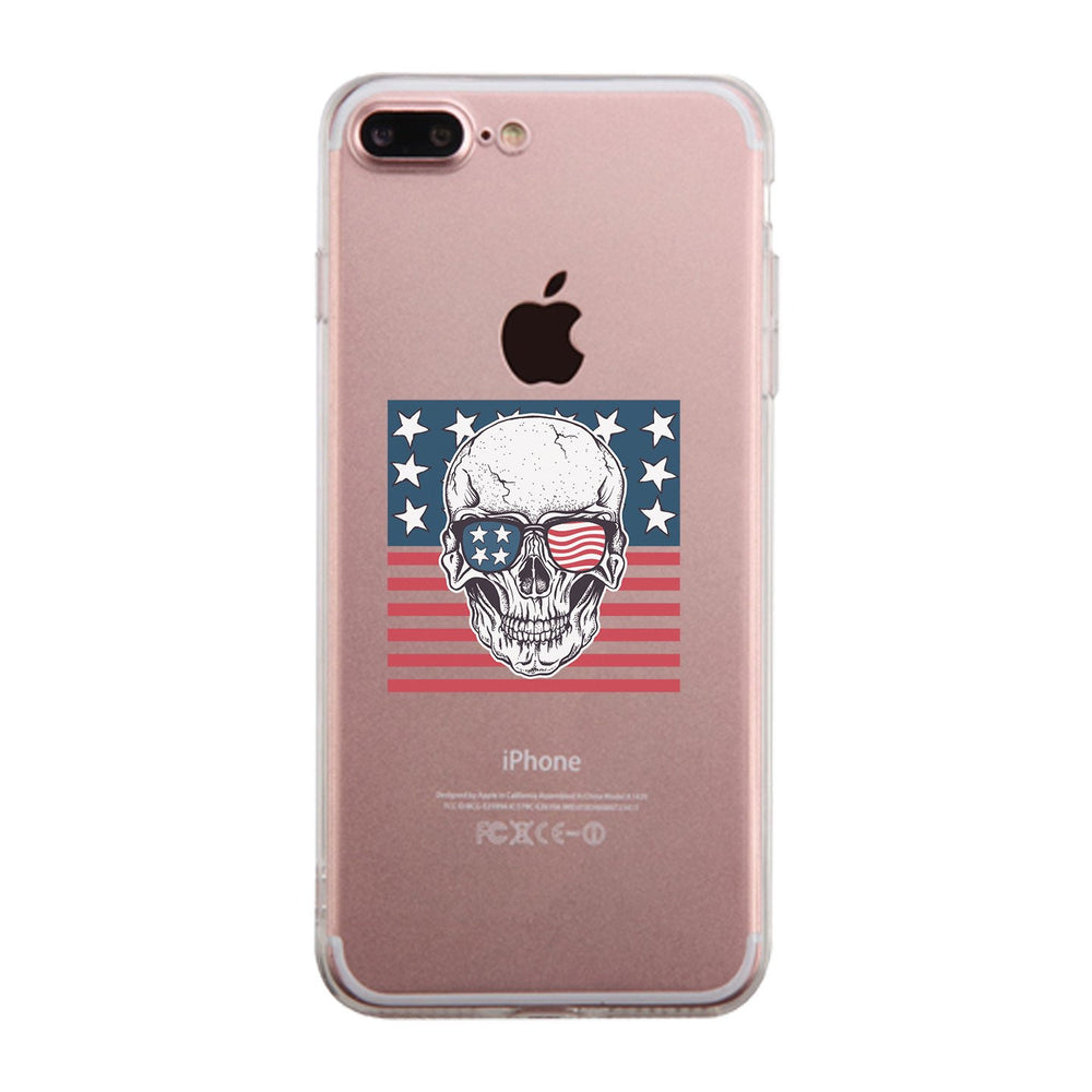 Skull American Flag Clear Phone Case