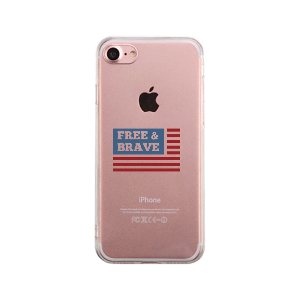 Free & Brave Us Flag Clear Phone Case