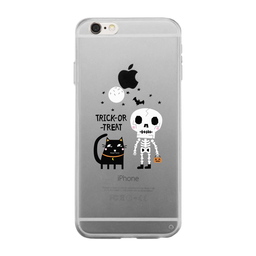 Trick-Or-Treat Skeleton Black Cat Clear Phone Case