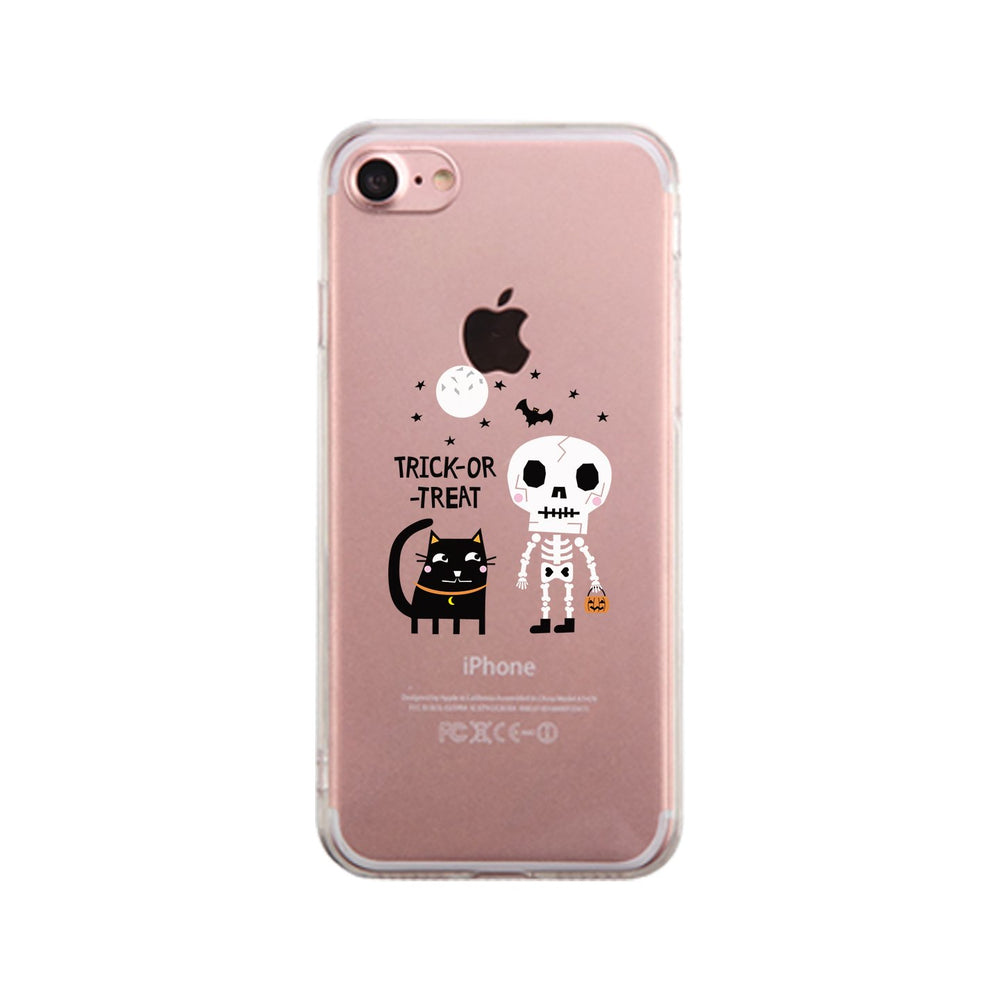 Trick-Or-Treat Skeleton Black Cat Clear Phone Case