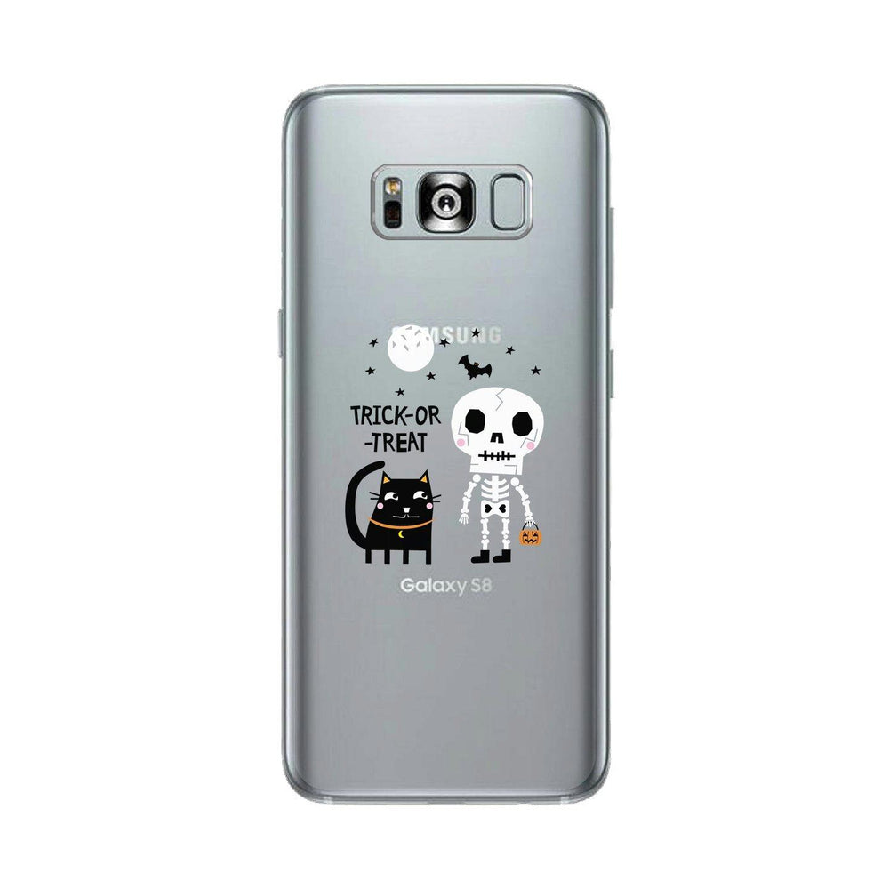 Trick-Or-Treat Skeleton Black Cat Clear Phone Case