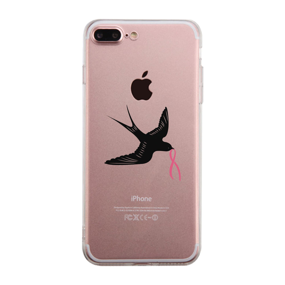 Pink Ribbon And Swallows Birds Clear Phone Case