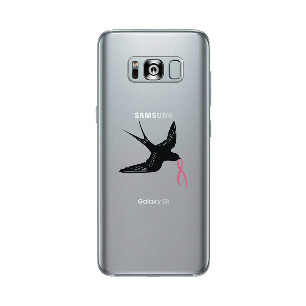 Pink Ribbon And Swallows Birds Clear Phone Case