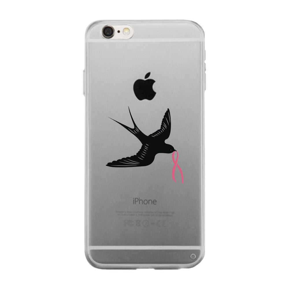 Pink Ribbon And Swallows Birds Clear Phone Case