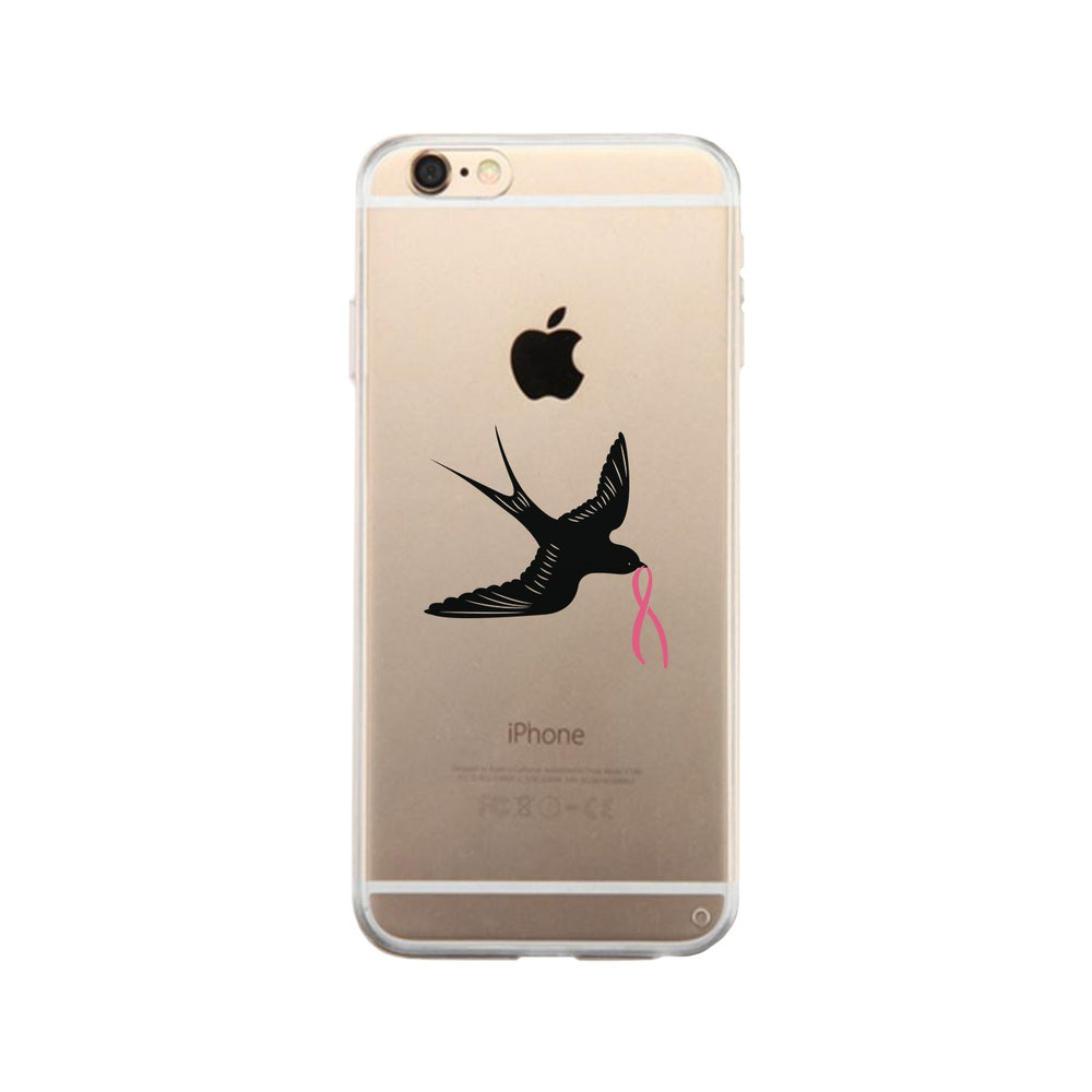 Pink Ribbon And Swallows Birds Clear Phone Case