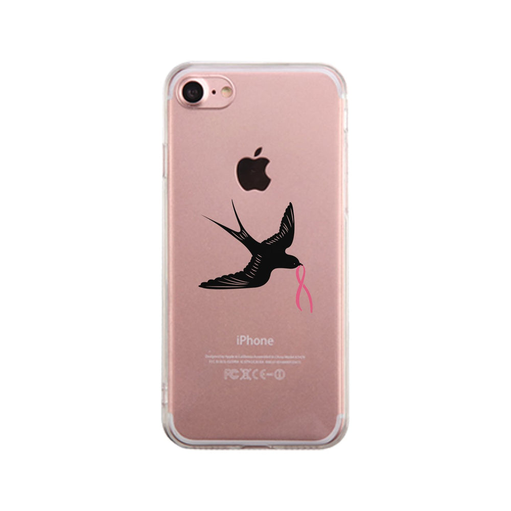 Pink Ribbon And Swallows Birds Clear Phone Case