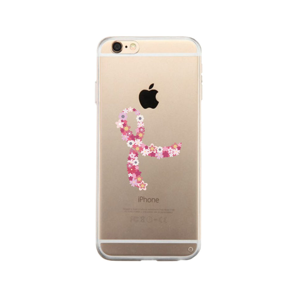 Pink Floral Ribbon Clear Phone Case