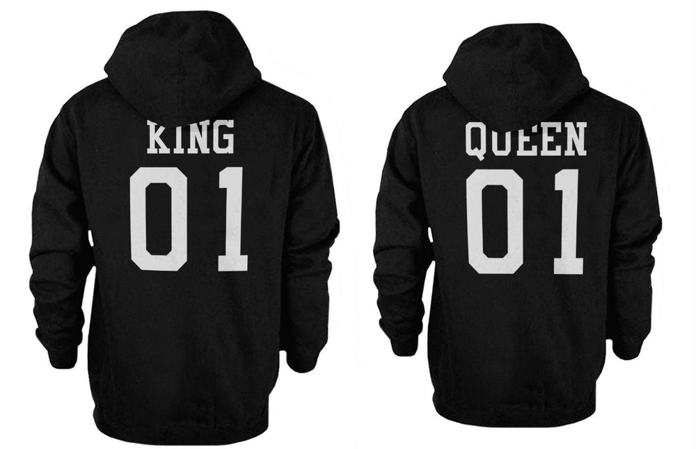 King 01 and Queen 01 Back Print Couple Matching Hoodies Cute Outfit