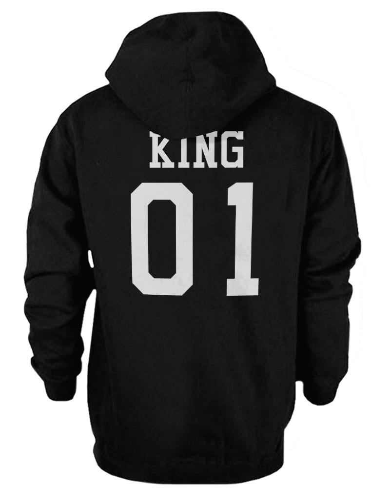 King 01 and Queen 01 Back Print Couple Matching Hoodies Cute Outfit