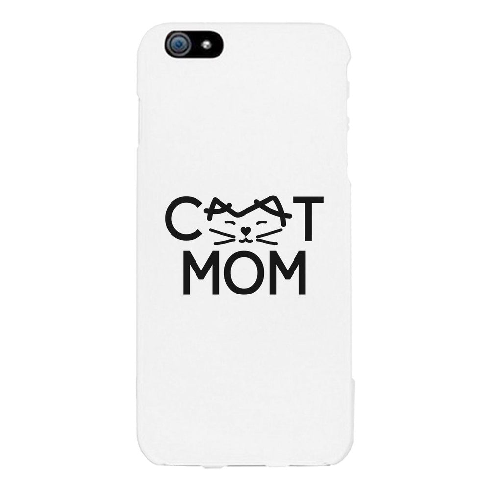 Cat Mom White Phone Case Unique Graphic Slim Fit For Cat Lovers