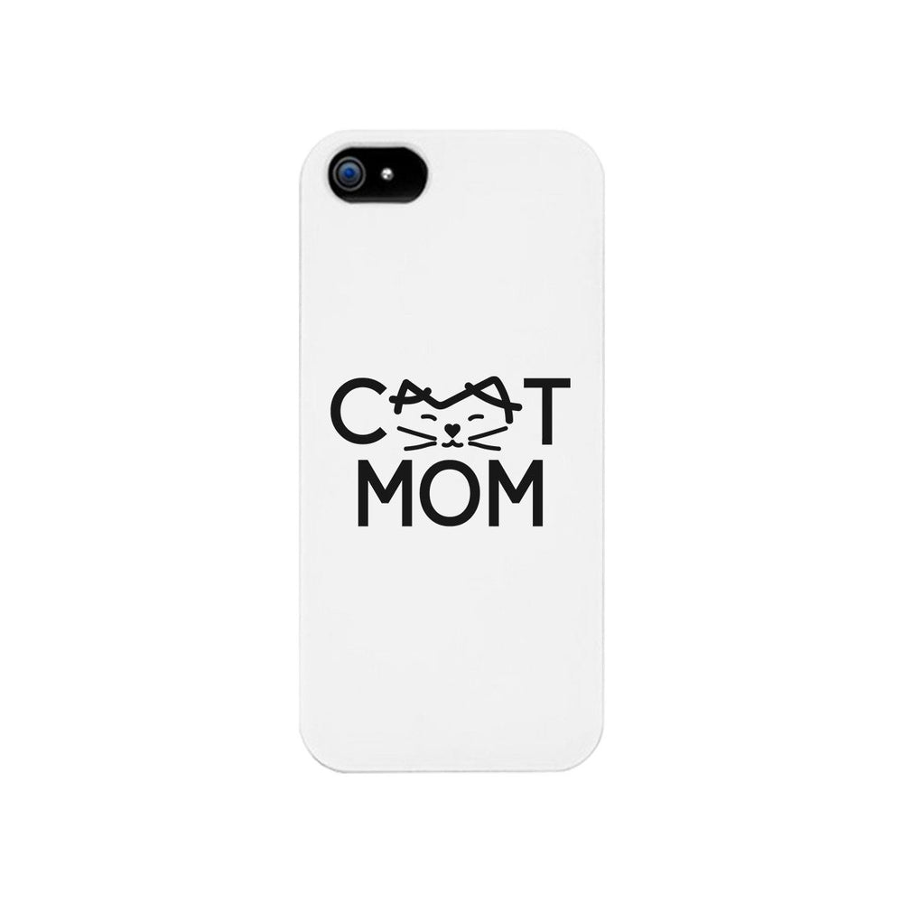 Cat Mom White Phone Case Unique Graphic Slim Fit For Cat Lovers