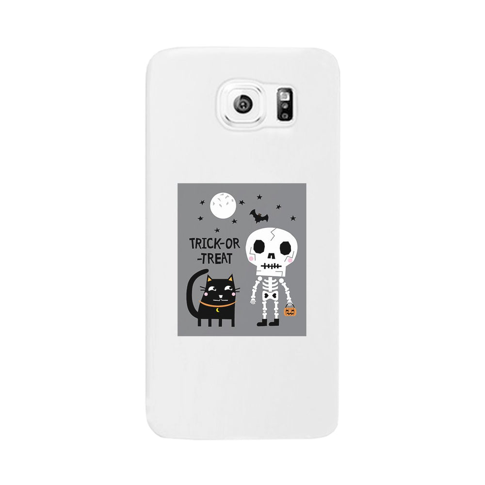 Trick-Or-Treat Skeleton Black Cat White Phone Case