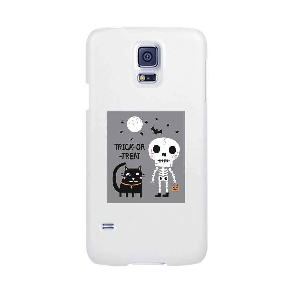 Trick-Or-Treat Skeleton Black Cat White Phone Case