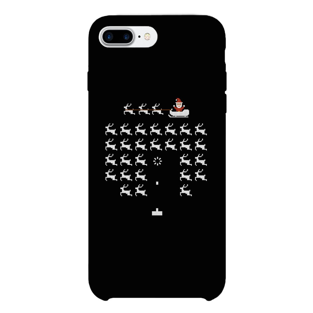 Pixel Game Santa And Rudolph Black Phone Case