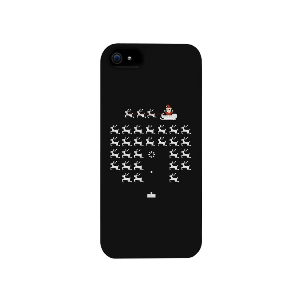 Pixel Game Santa And Rudolph Black Phone Case