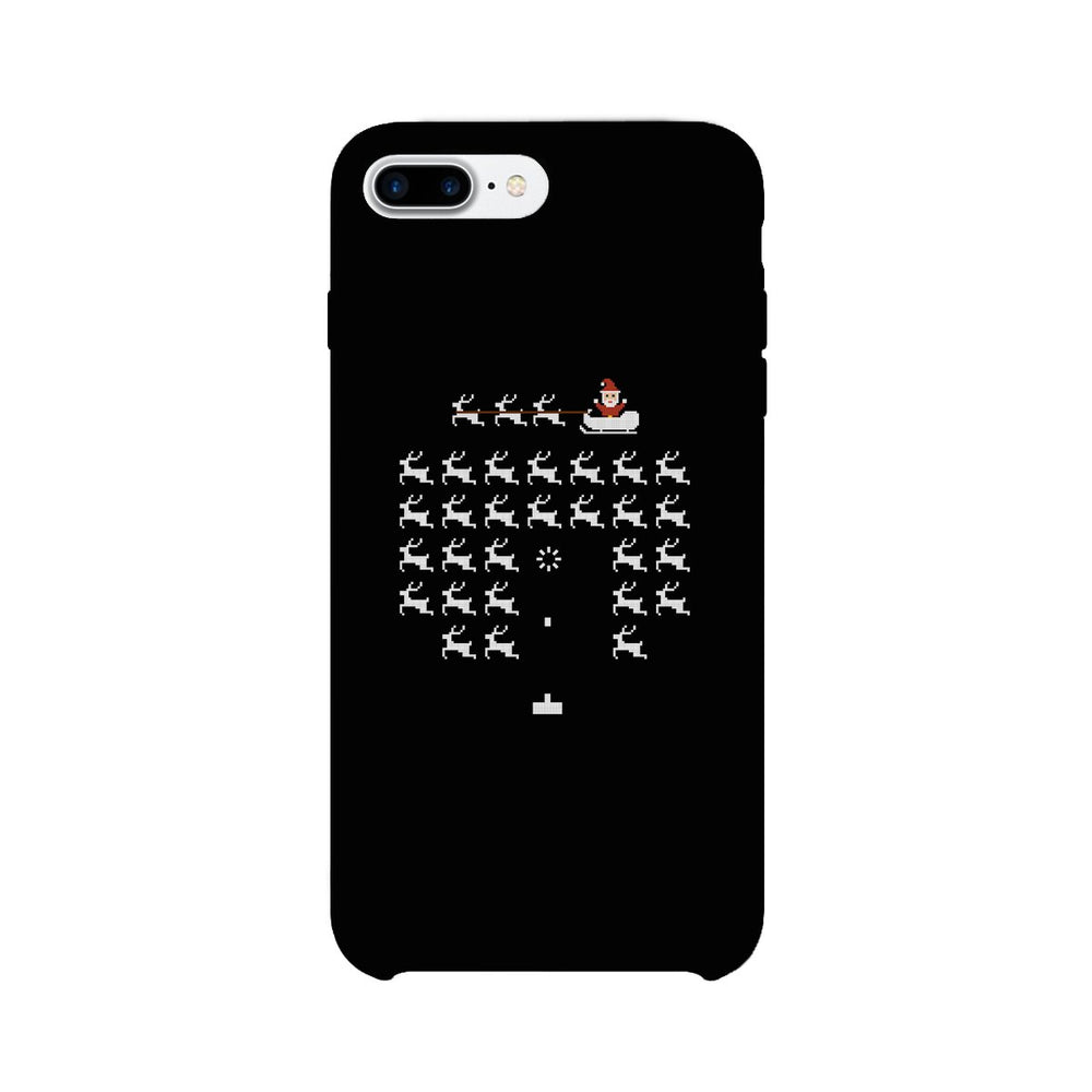 Pixel Game Santa And Rudolph Black Phone Case