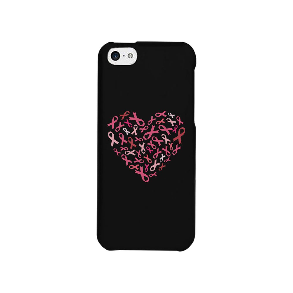 Pink Ribbon Heart Black Phone Case