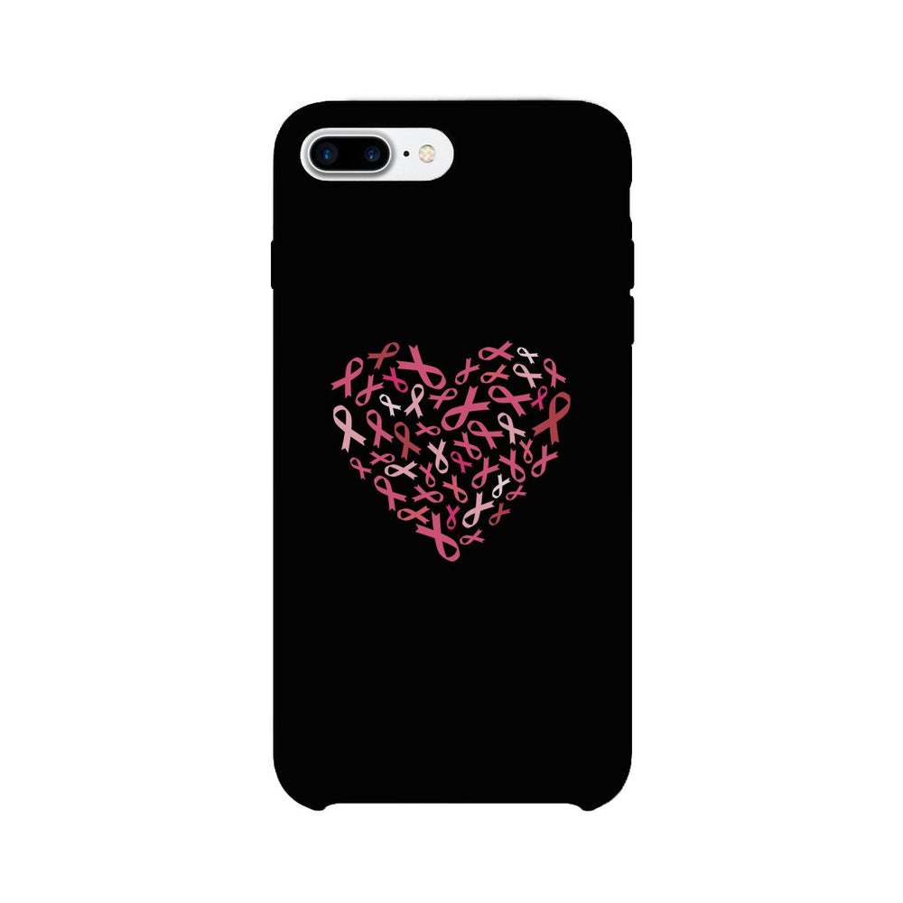 Pink Ribbon Heart Black Phone Case