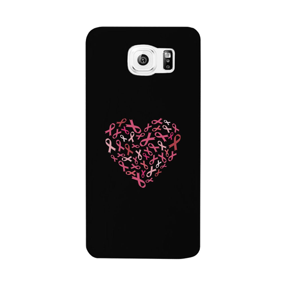 Pink Ribbon Heart Black Phone Case