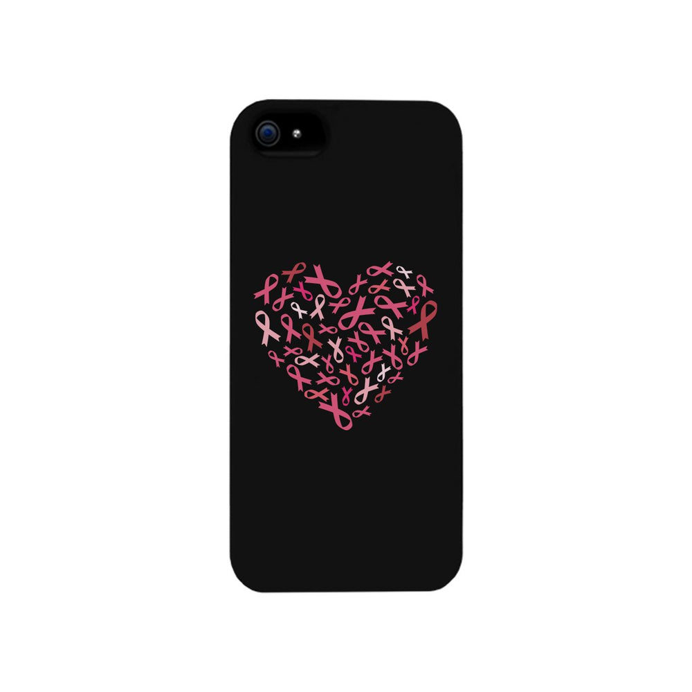Pink Ribbon Heart Black Phone Case