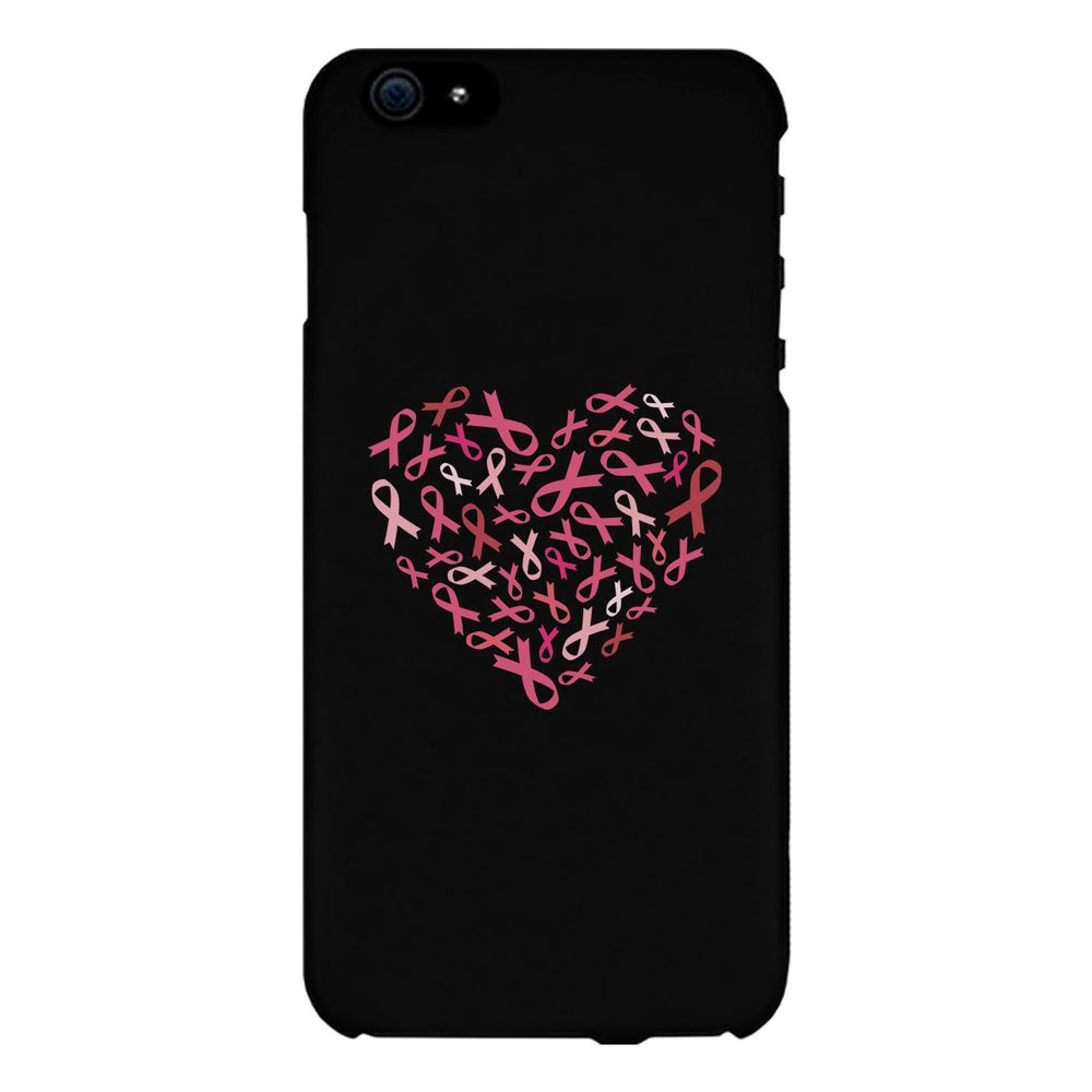 Pink Ribbon Heart Black Phone Case