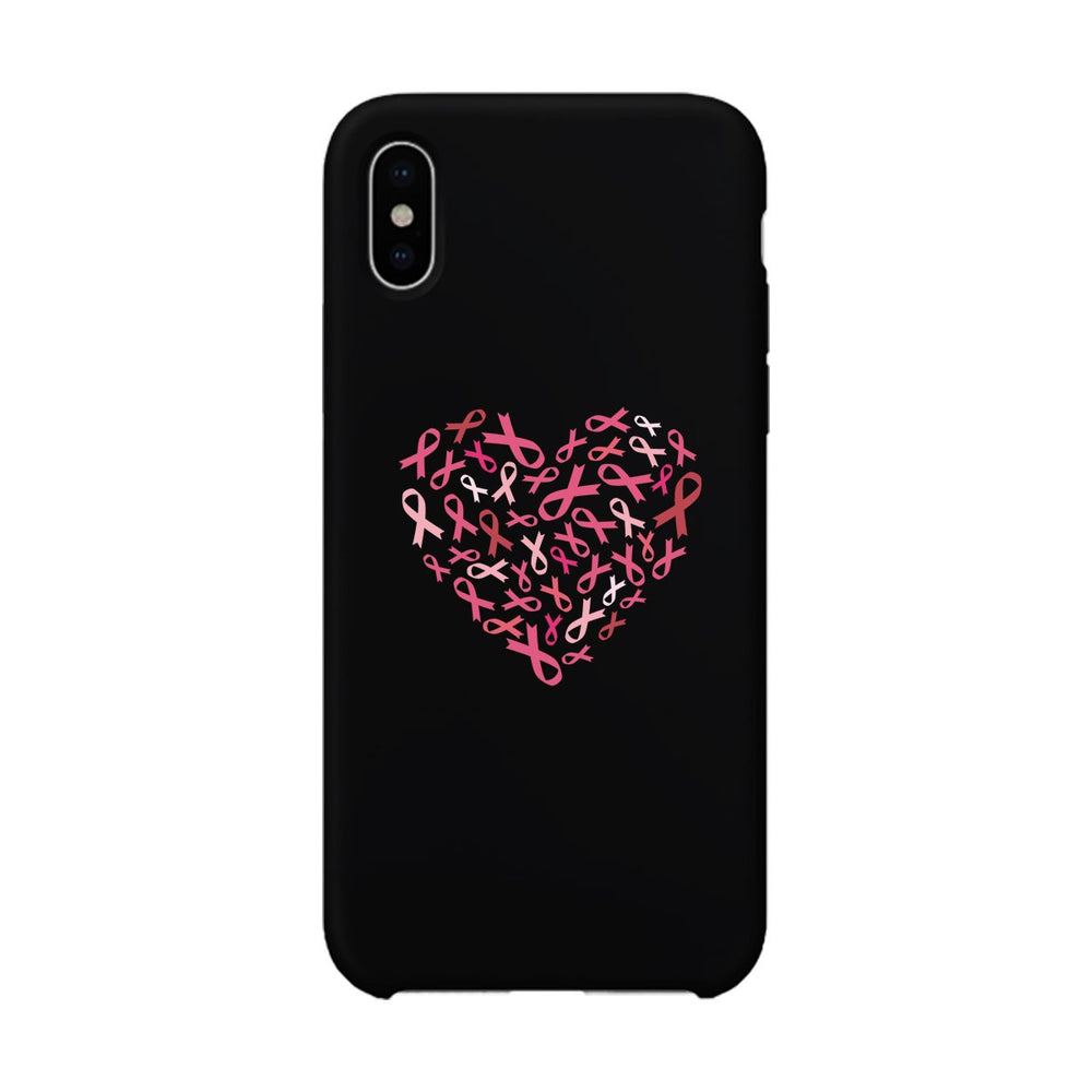 Pink Ribbon Heart Black Phone Case