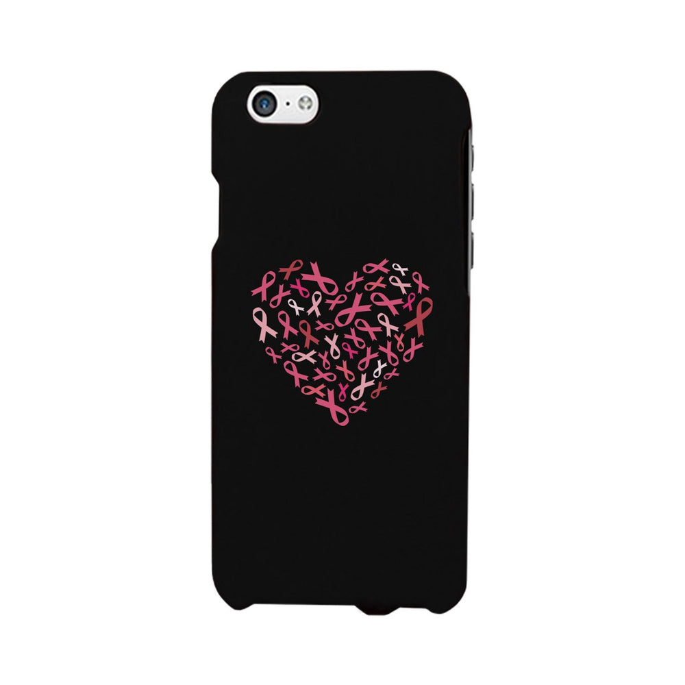 Pink Ribbon Heart Black Phone Case