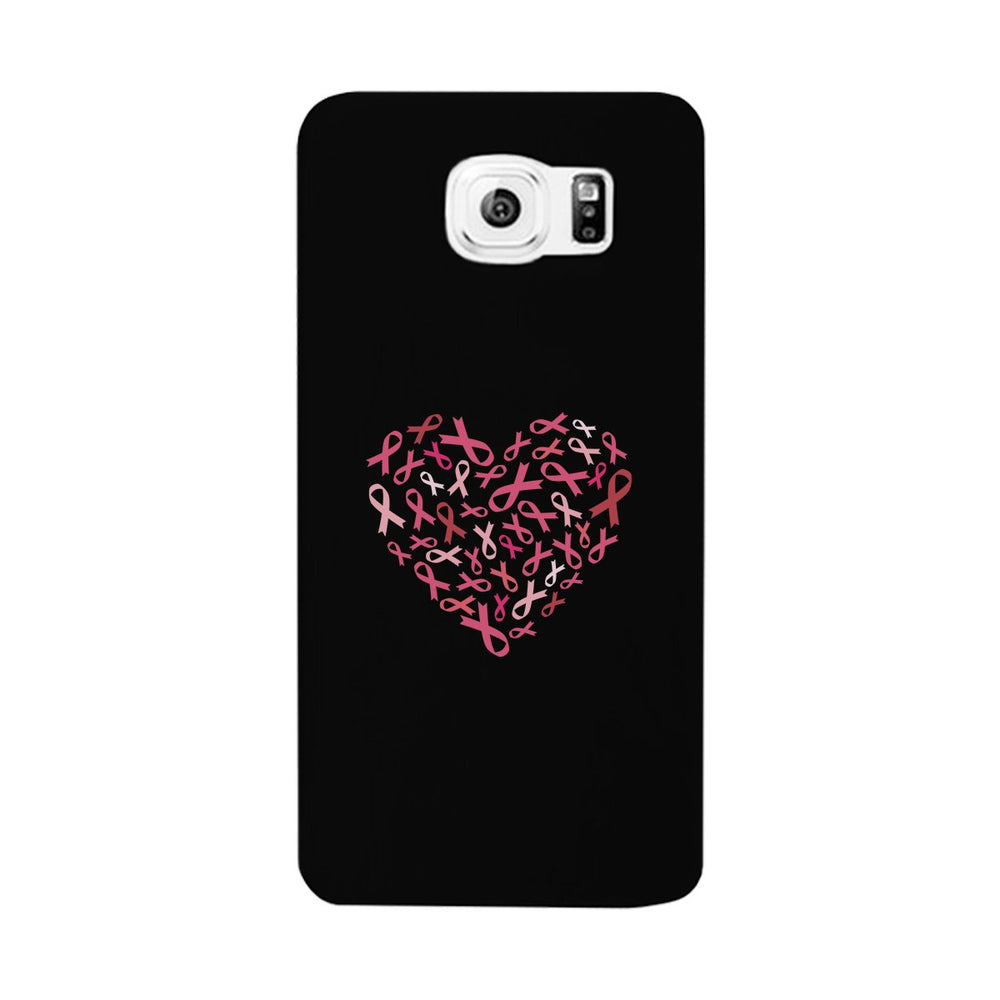 Pink Ribbon Heart Black Phone Case