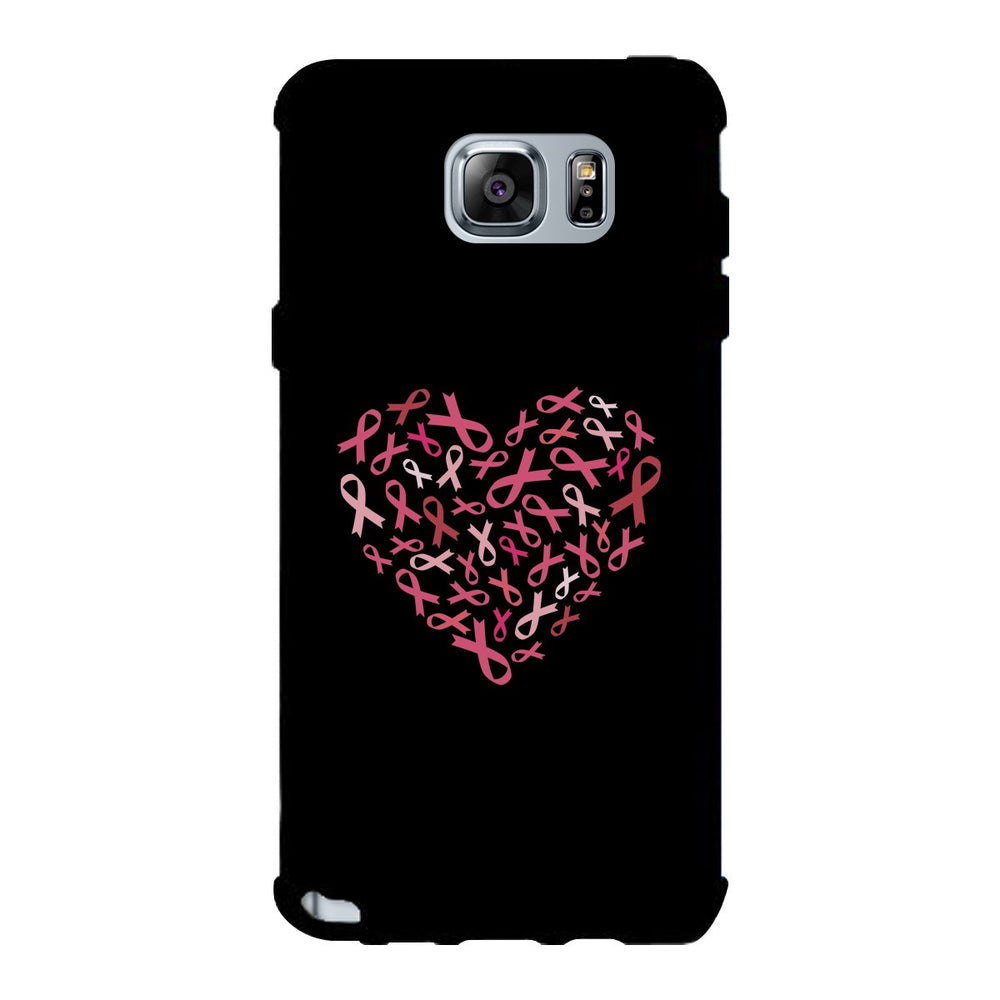 Pink Ribbon Heart Black Phone Case