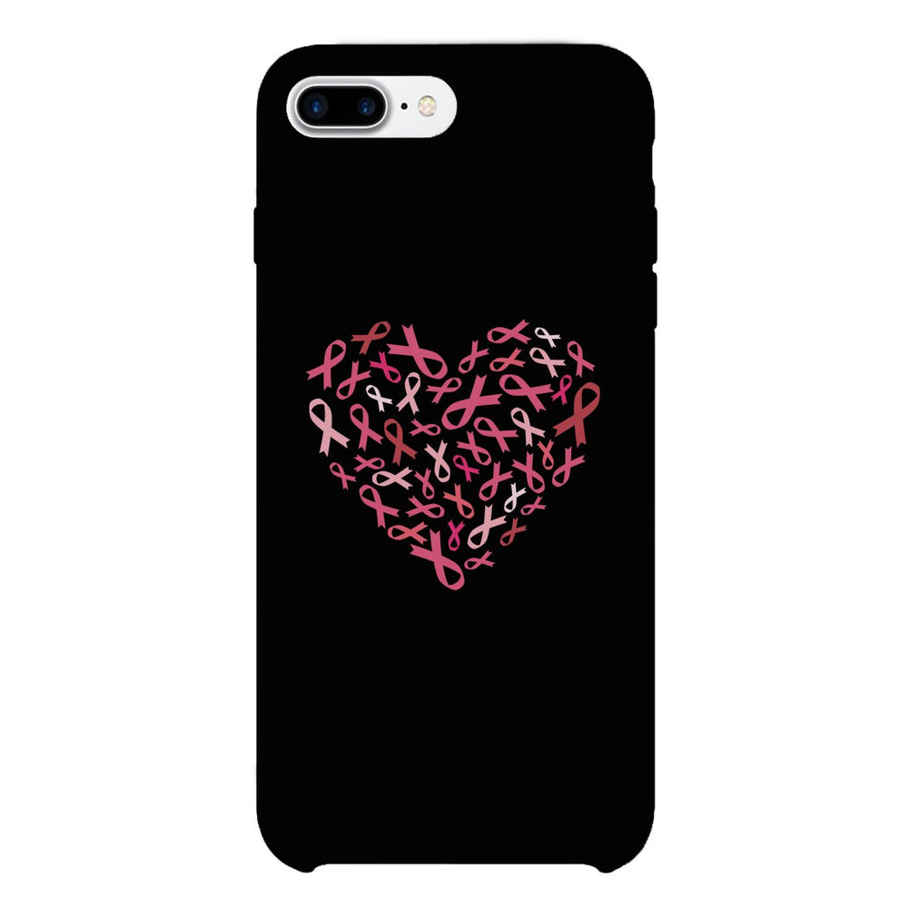 Pink Ribbon Heart Black Phone Case