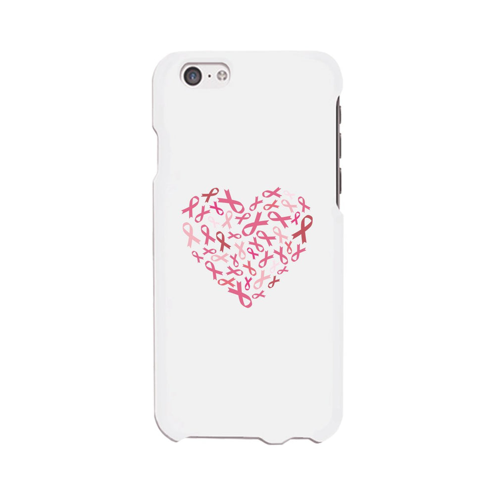 Pink Ribbon Heart White Phone Case