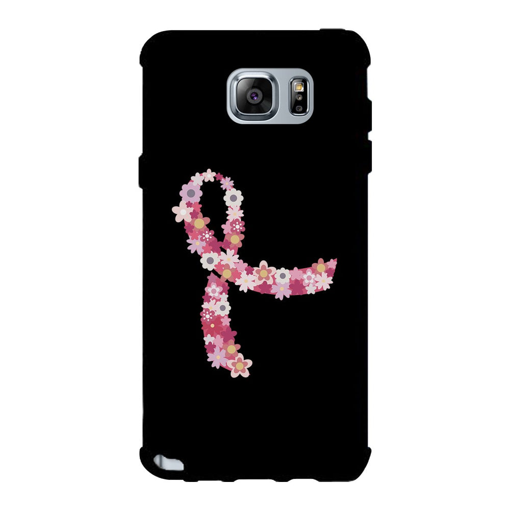 Pink Floral Ribbon Black Phone Case