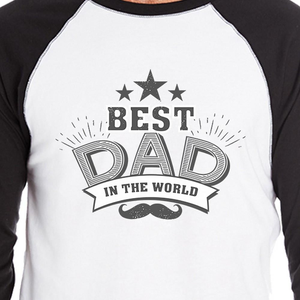 Best Dad In The World Mens 3/4 Sleeve Baseball Tee For Fathers Day