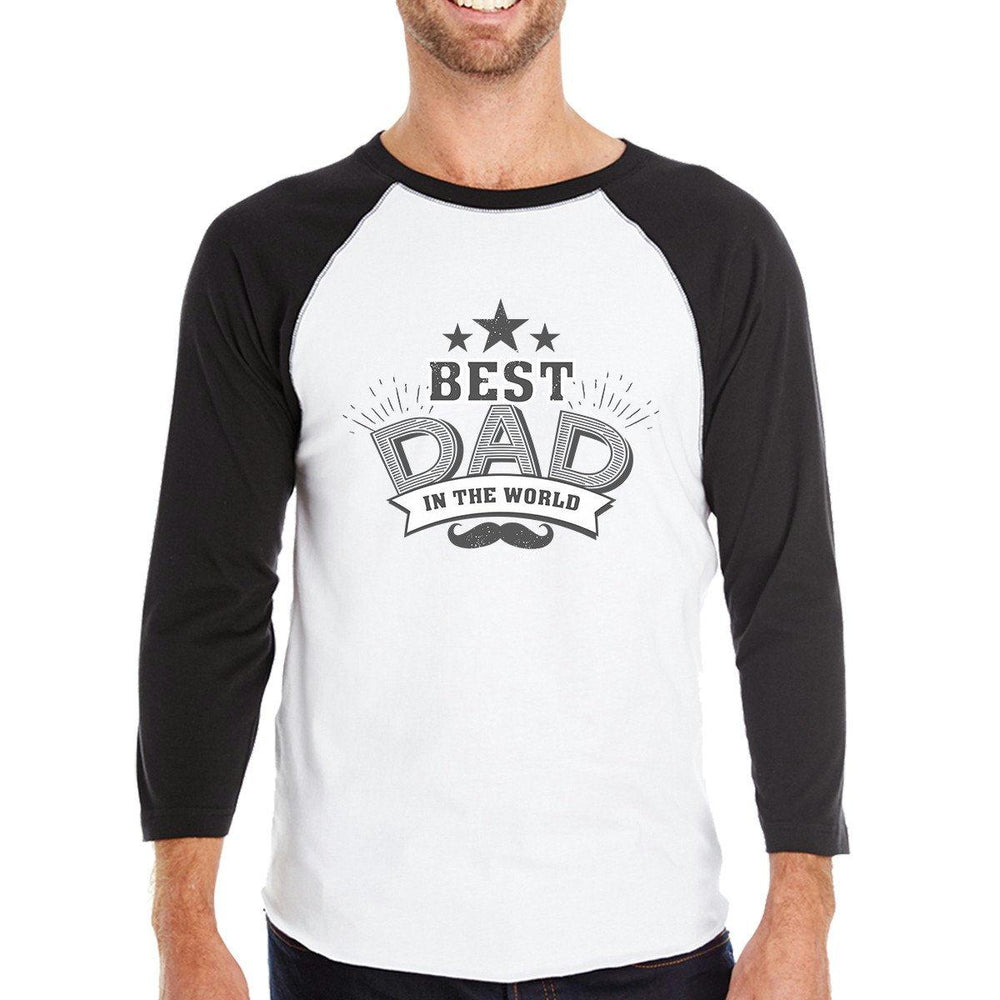 Best Dad In The World Mens 3/4 Sleeve Baseball Tee For Fathers Day