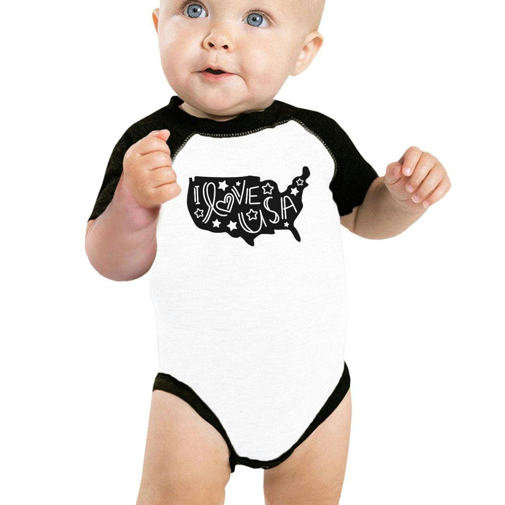 I Love USA Baby Black And White BaseBall Shirt