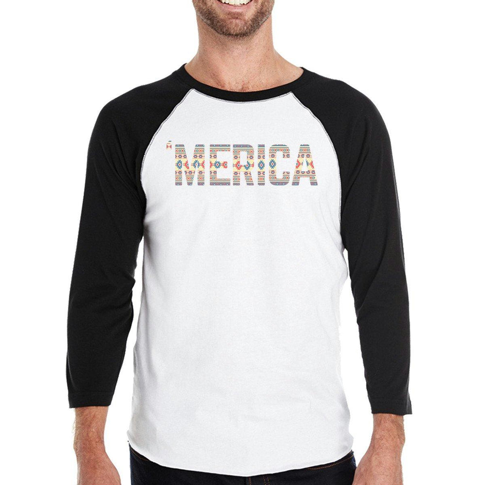 'Merica Mens Baseball Jersey For Independence Day Tribal Pattern